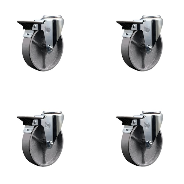 5'' Semi Steel Wheel Swivel Bolt Hole Caster Set with Posi Lock Brakes, 4PK